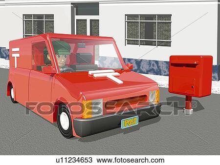 Image of a Japanese Post Car In Front of a Post Box, Side View, Illustration View Large Illustration Drawing - Image of a Japanese Post Car In Front of a Post Box, Side View, Illustration. Fotosearch