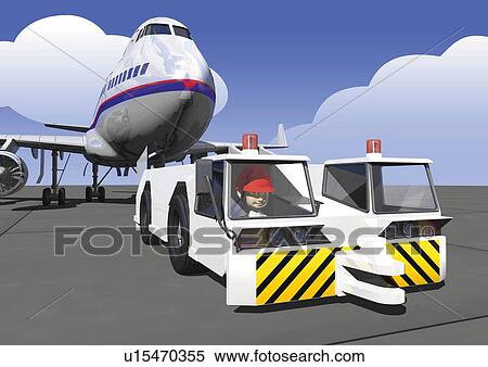 Image of a Jumbo Jet and a Little Vehicle In Front of It, Side View, Illustration View Large Illustration Stock Illustration - Image of a Jumbo Jet and a Little Vehicle In Front of It, Side View, Illustration. Fotosearch