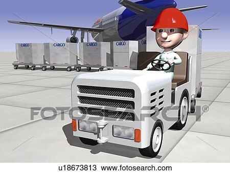 Drawing - Image of a Little Car One Sees at the Airport for Transport, Side View, Illustration. Fotosearch