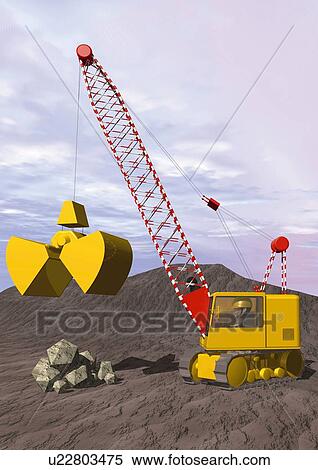 Stock Illustration - Image of a Little Yellow Crane Picking Up Stones, Side View, Illustration. Fotosearch