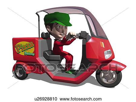 Image of a Moped For Pizza Delivery, the Driver Looking Sideways, Side View, Illustration View Large Illustration Clipart - Image of a Moped For Pizza Delivery, the Driver Looking Sideways, Side View, Illustration. Fotosearch