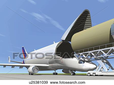 Stock Illustration - Image of a Plane, Open to Load Itself, Side View, Low Angle View, Illustration. Fotosearch