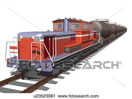 Clip Art - Image of a Purple and Red-colored Luggage Train on a Brown Rail, Side View, Illustration. Fotosearch