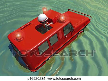 Image of a Red-colored Crash truck on Water, High Angle View, Illustration View Large Illustration Stock Illustration - Image of a Red-colored Crash truck on Water, High Angle View, Illustration. Fotosearch