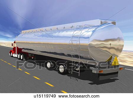 Image of a Silver Oil Tanker In Motion Under a Blue Sky, Side View, Illustration View Large Illustration Stock Illustration - Image of a Silver Oil Tanker In Motion Under a Blue Sky, Side View, Illustration. Fotosearch
