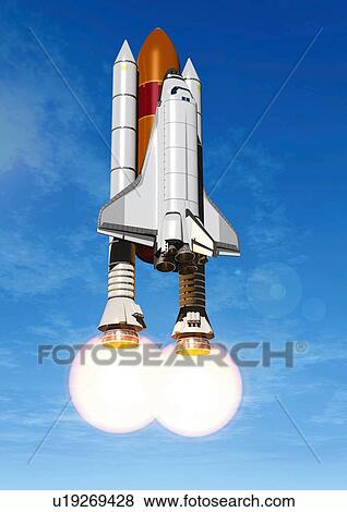 Stock Illustration - Image of a Space Shuttle in the Air, Low Angle View, Illustration. Fotosearch