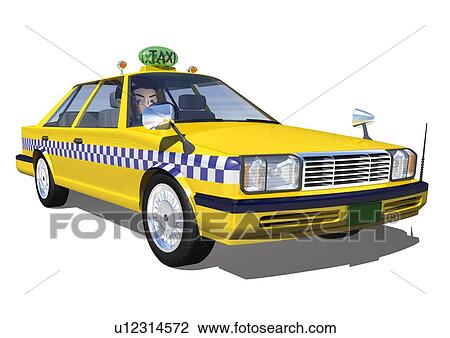 Drawing - Image of a Taxi, Side View, Illustration. Fotosearch