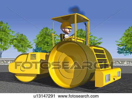 Image of a Yellow-colored Macadam Roller, Side View, Illustration View Large Illustration Clip Art - Image of a Yellow-colored Macadam Roller, Side View, Illustration. Fotosearch