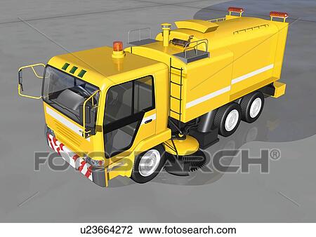 Drawing - Image of a Yellow-colored Truck, High Angle View, Illustration. Fotosearch
