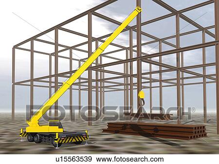 Stock Illustration - Image of a Yellow Crane on a Building Lot, Side View, Illustration. Fotosearch