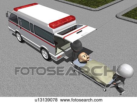 Image of an Ambulance and a Patient Being Delivered Into it, High Angle View, Illustration View Large Illustration Stock Illustration - Image of an Ambulance and a Patient Being Delivered Into it, High Angle View, Illustration. Fotosearch