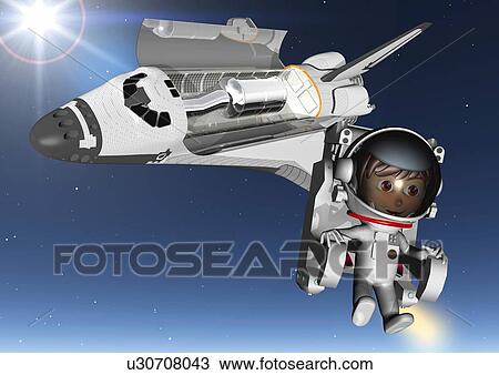 Image of an Astronaut and a Space Shuttle in Space, Low Angle View, Lens Flare, Illustration View Large Illustration Drawing - Image of an Astronaut and a Space Shuttle in Space, Low Angle View, Lens Flare, Illustration. Fotosearch