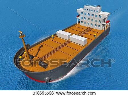 Stock Illustration - Image of an Empty Container Boat on Water, High Angle View, Illustration. Fotosearch