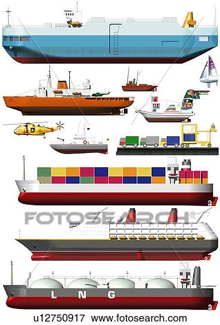 Stock Illustration - Image of Several Different Boats, Side View, Illustration. Fotosearch