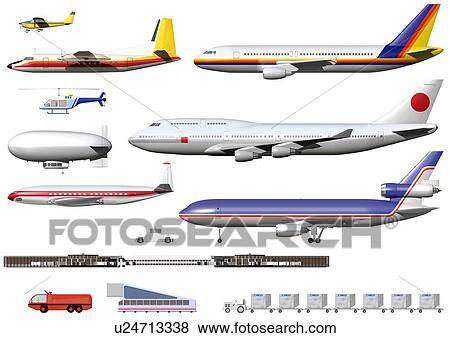 Stock Illustration - Image of Several Different Planes and Flying Vehicle, Side View, Illustration. Fotosearch