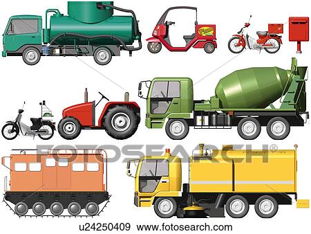 Image of Several Different Trucks, Motorcycles and Mopeds, Side View, Illustration View Large Illustration Stock Illustration - Image of Several Different Trucks, Motorcycles and Mopeds, Side View, Illustration. Fotosearch
