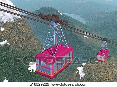 Image of Several Pink-colored Gondola in the Middle of Some Mountains, High Angle View, Illustration View Large Illustration Stock Illustration - Image of Several Pink-colored Gondola in the Middle of Some Mountains, High Angle View, Illustration. Fotosearch
