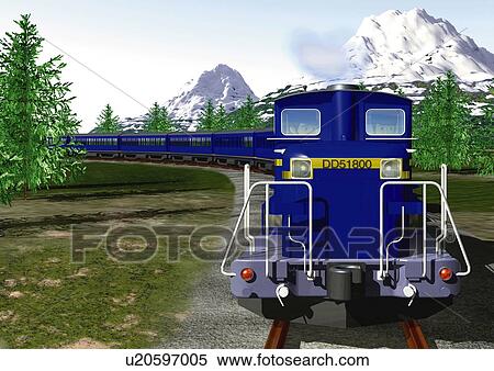 Stock Illustration - Image of the Twilight-express and Some Snowy Mountains In the Background, Front View, Side View, Illustration. Fotosearch