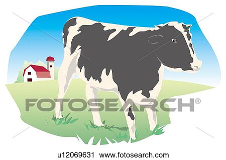 Clip Art - Cow standing in pasture. Fotosearch