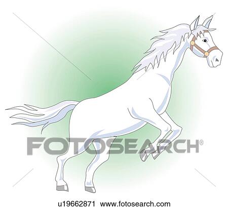 Clip Art - White horse rearing up, side view. Fotosearch