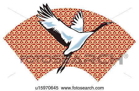 Stock Illustration - Painting of A Flying Crane, Woodcut. Fotosearch