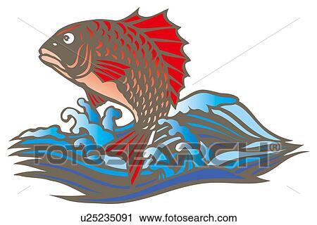 Painting of A Jumping Sea Bream, Woodcut View Large Illustration Clip Art - Painting of A Jumping Sea Bream, Woodcut. Fotosearch
