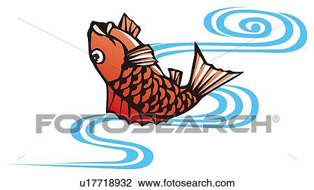 Drawing - Painting of A Jumping Sea Bream, Woodcut. Fotosearch