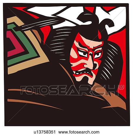 Clip Art - Painting of A Kabuki Actor, Woodcut. Fotosearch