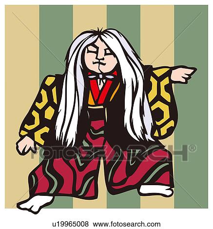 Stock Illustration - Painting of A Kabuki Actor, Woodcut. Fotosearch
