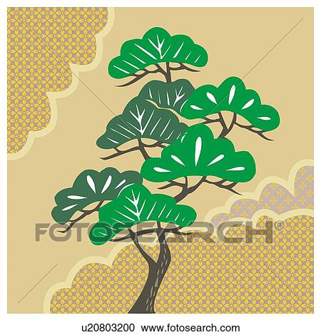 Clipart - Painting of A Pine Tree Image, Woodcut. Fotosearch