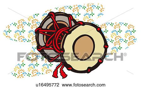 Painting of A Tsizumi Traditional Japanese Drum, Woodcut View Large Illustration Drawing - Painting of A Tsizumi Traditional Japanese Drum, Woodcut. Fotosearch