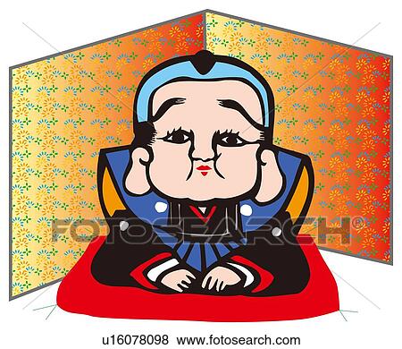 Stock Illustration - Painting of Fukusuke, Woodcut. Fotosearch