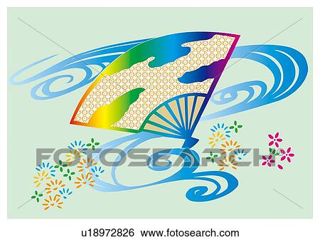 Stock Illustration - Painting of Japanese Fan Image, Woodcut. Fotosearch