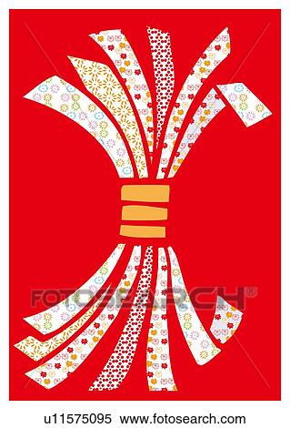 Stock Illustration - Painting of Noshi Paper, Woodcut. Fotosearch