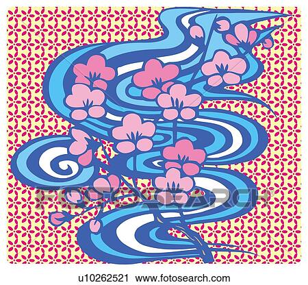 Clip Art - Painting of Plum Blossoms Image, Woodcut. Fotosearch