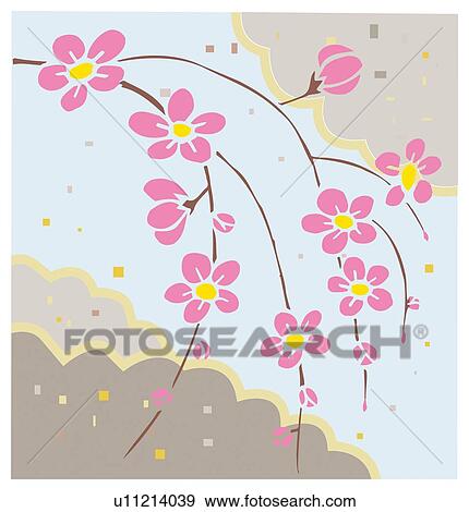 Stock Illustration - Painting of Plum Blossoms Image, Woodcut. Fotosearch