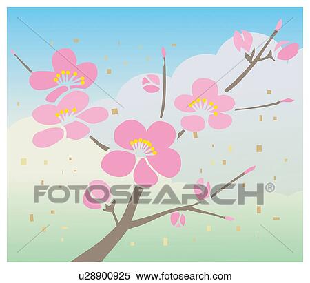 Stock Illustration - Painting of Plum Blossoms Image, Woodcut. Fotosearch