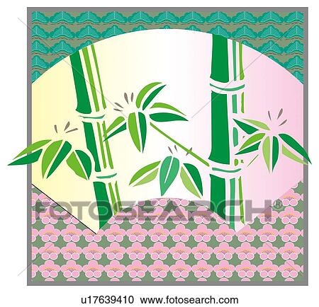 Clipart - Painting of Shochikubai Image, Woodcut. Fotosearch