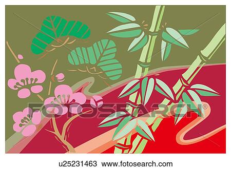 Drawing - Painting of Shochikubai Image, Woodcut. Fotosearch