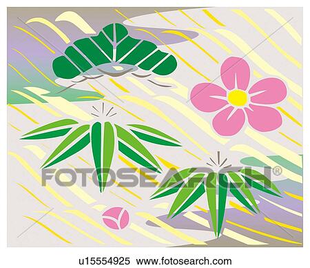 Stock Illustration - Painting of Shochikubai Image, Woodcut. Fotosearch