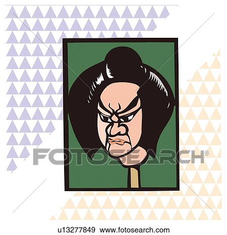 Painting of The Head of A Japanese Marionette, Woodcut View Large Illustration Stock Illustration - Painting of The Head of A Japanese Marionette, Woodcut. Fotosearch