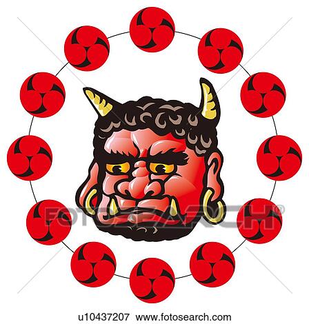 Stock Illustration - Painting of The Mask of Devil, Woodcut . Fotosearch