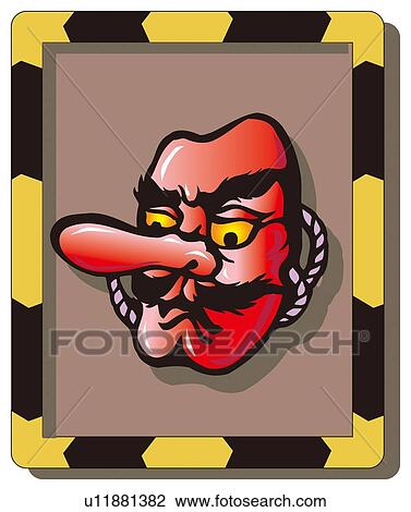 Painting of The Mask of Tengu, Woodcut View Large Illustration Drawing - Painting of The Mask of Tengu, Woodcut . Fotosearch