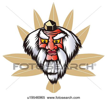 Stock Illustration - Painting of The Mask of Tengu, Woodcut . Fotosearch