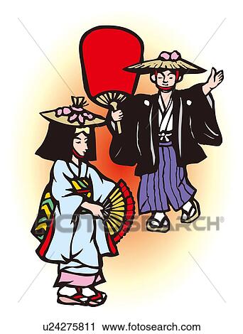 Clip Art - Ayakomai, Woodcut, Kagawa Prefecture, Japan. Fotosearch