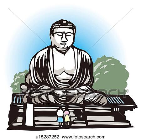 Big Buddha at Kamakura, Woodcut, Kanagawa Prefecture, Japan View Large Illustration Drawing - Big Buddha at Kamakura, Woodcut, Kanagawa Prefecture, Japan. Fotosearch