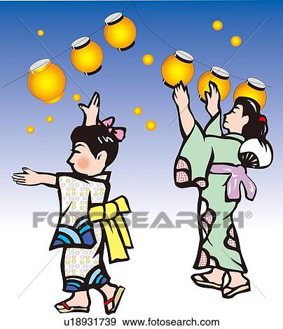 Bon Festival Dance, Woodcut View Large Illustration Stock Illustration - Bon Festival Dance, Woodcut. Fotosearch