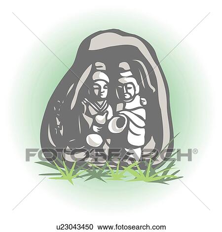 Clipart - Buddha in the Field, Woodcut, Nagano Prefecture, Japan. Fotosearch