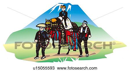 Chaguchaguumako, Woodcut, Iwate Prefecture, Japan View Large Illustration Drawing - Chaguchaguumako, Woodcut, Iwate Prefecture, Japan. Fotosearch