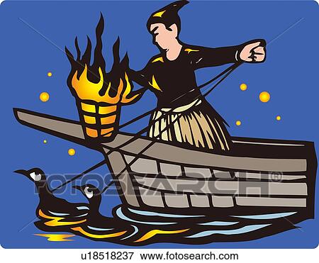 Cormorant Fishing, Woodcut, Gifu Prefecture, Japan View Large Illustration Stock Illustration - Cormorant Fishing, Woodcut, Gifu Prefecture, Japan. Fotosearch